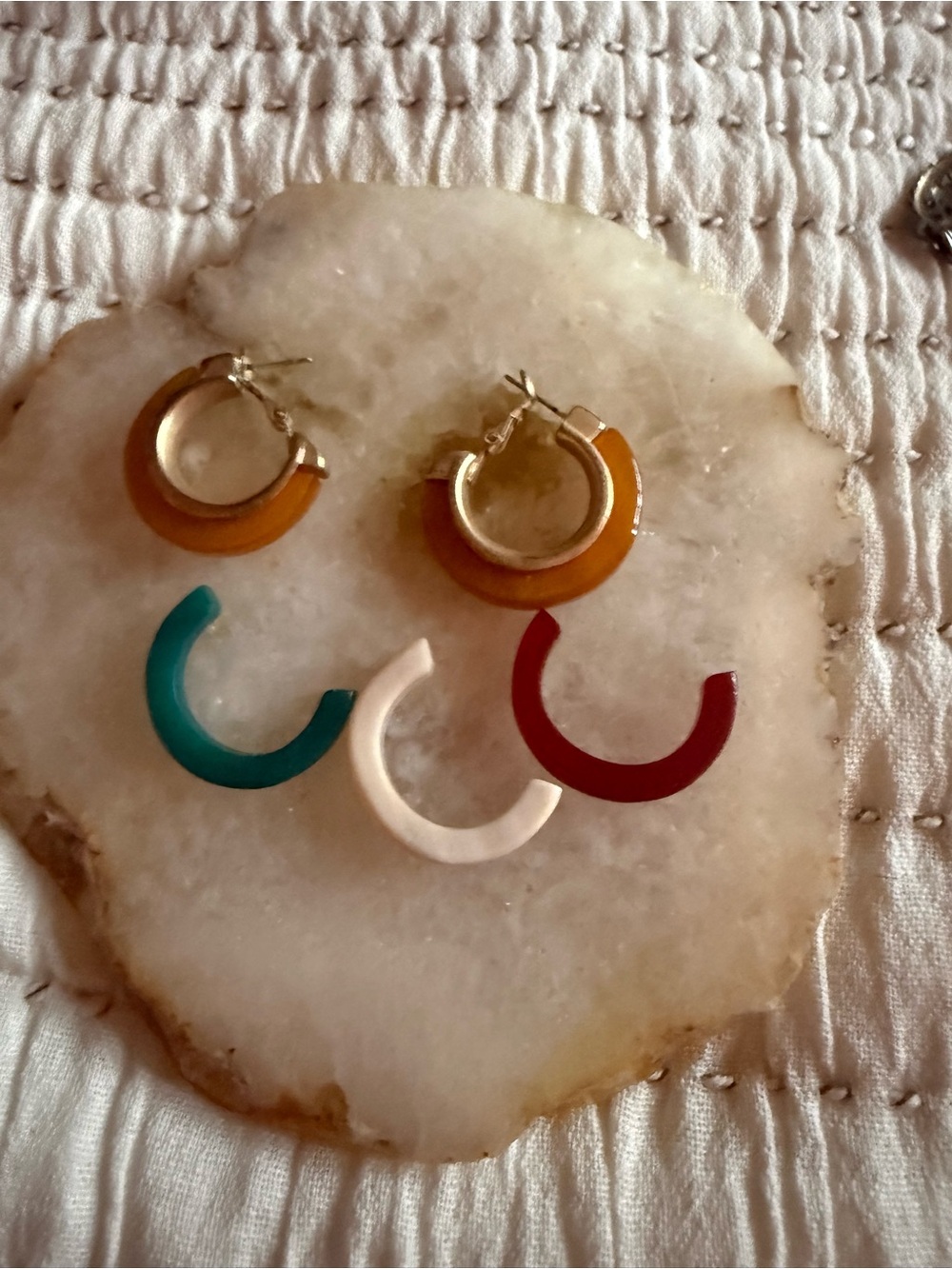 Noonday Interchangeable Hoop Earring Set - Mustard, Teal, Cream, Burgundy